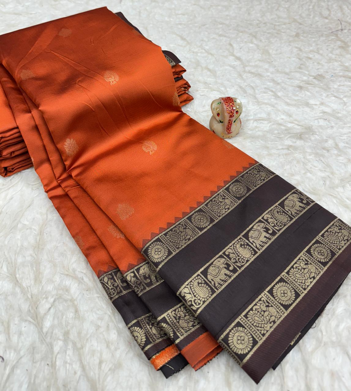 Rust Orange Semi Silk Saree with Contrast Border
